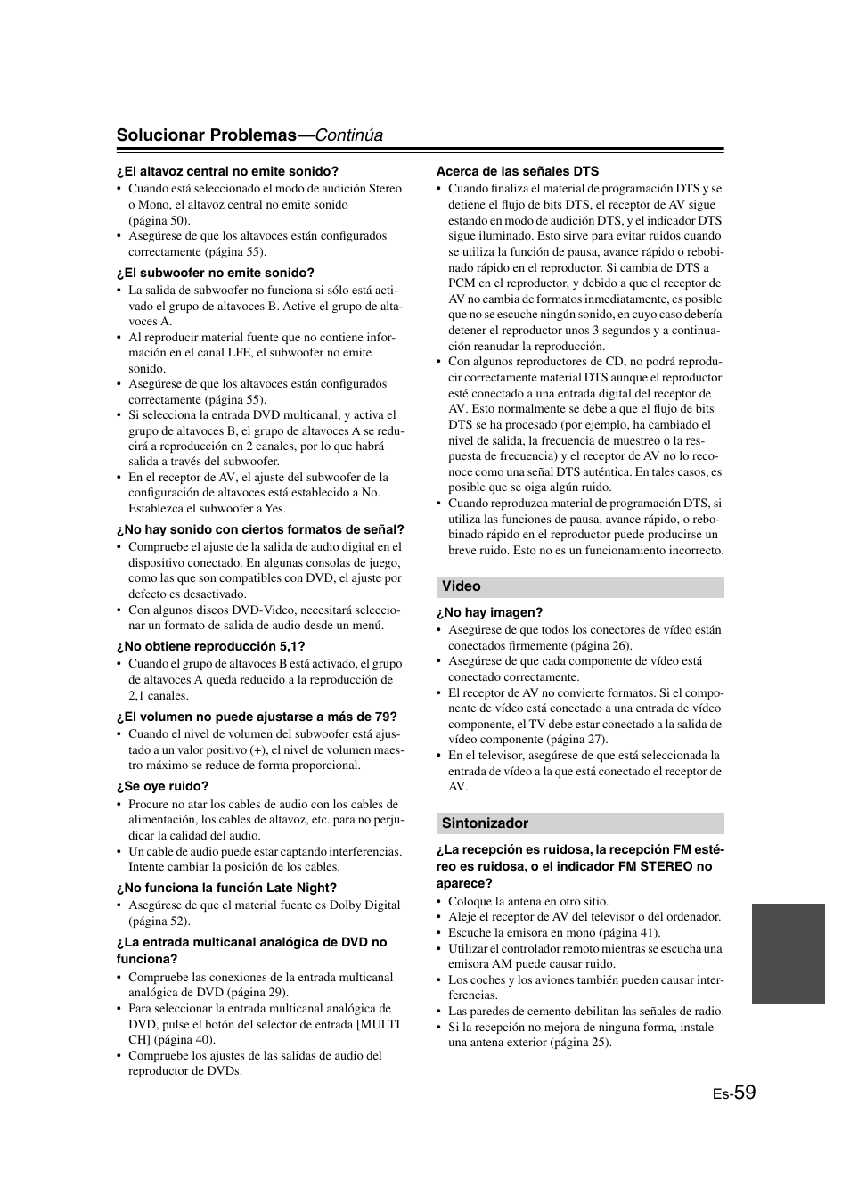 Solucionar problemas —continúa | Onkyo HT-S3100 User Manual | Page 121 / 128