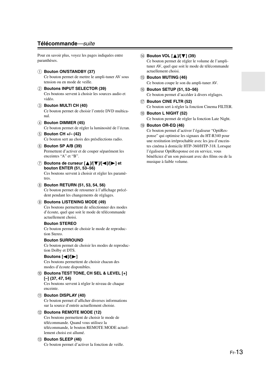 Télécommande —suite | Onkyo HT-S3100 User Manual | Page 13 / 128