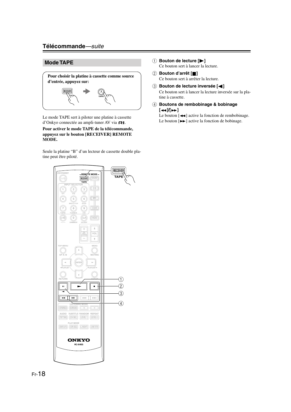 Mode tape, Télécommande —suite, B c d a | Onkyo HT-S3100 User Manual | Page 18 / 128