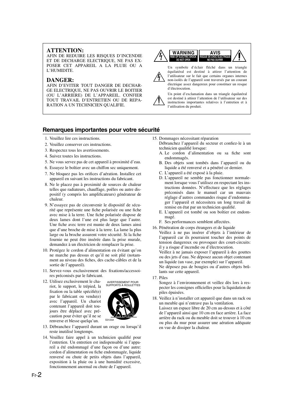 Français, Remarques importantes pour votre sécurité, Introduction .................................fr-2 | Attention, Danger | Onkyo HT-S3100 User Manual | Page 2 / 128