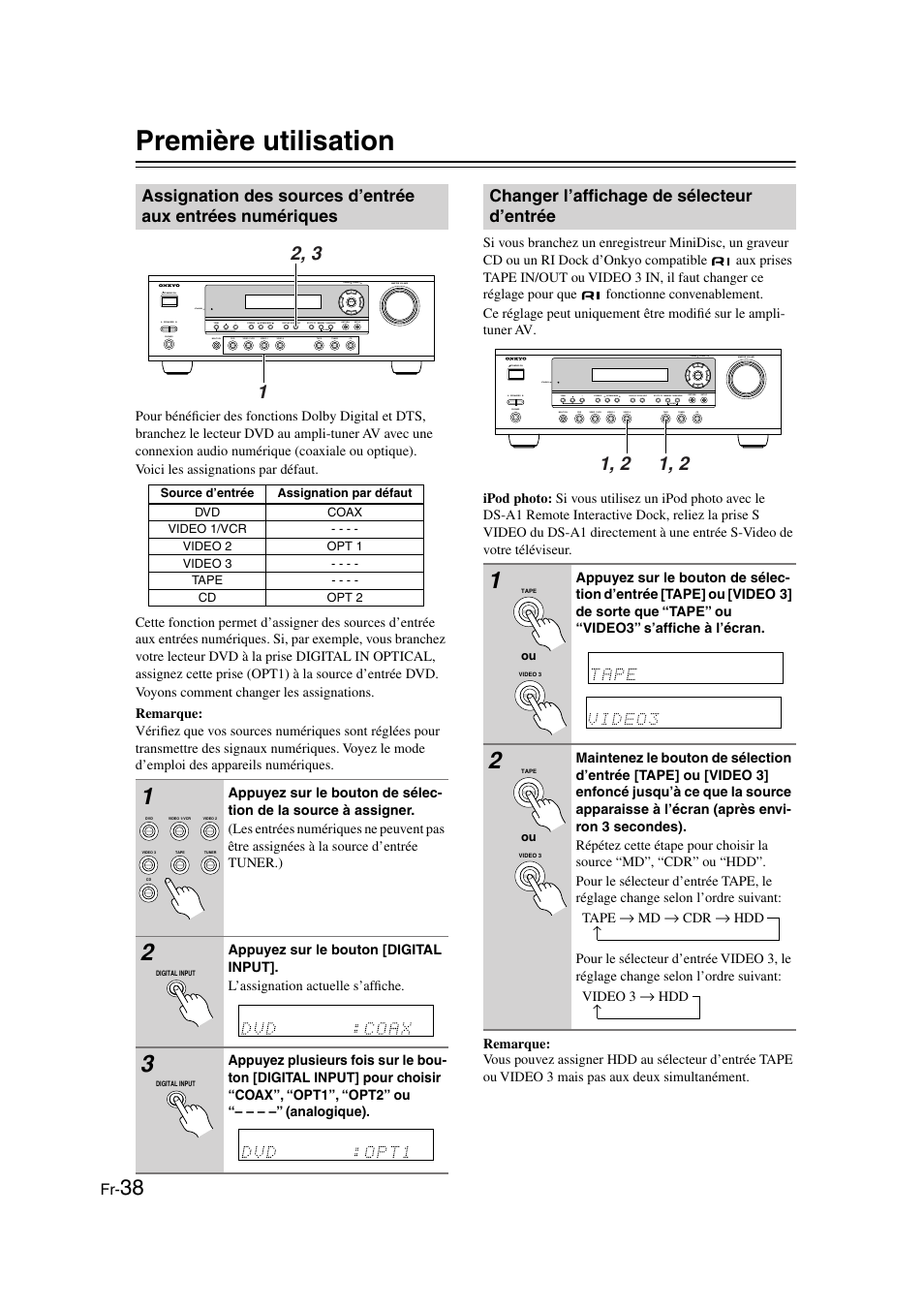 Première utilisation, Changer l’affichage de sélecteur d’entrée, Al input (38 | Onkyo HT-S3100 User Manual | Page 38 / 128