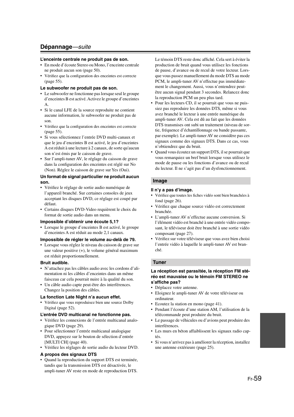 Dépannage —suite | Onkyo HT-S3100 User Manual | Page 59 / 128