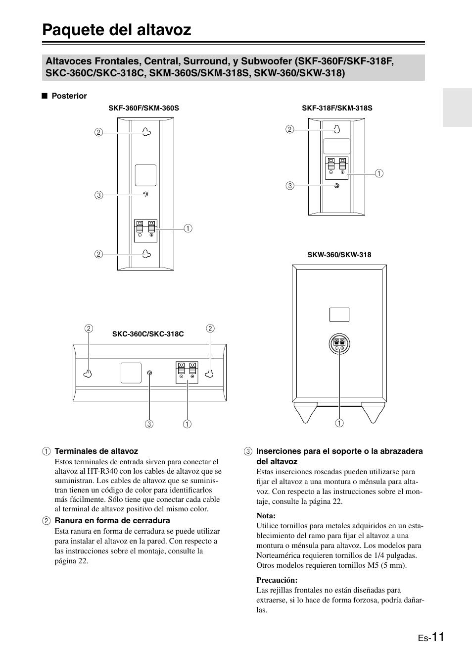 Paquete del altavoz | Onkyo HT-S3100 User Manual | Page 73 / 128