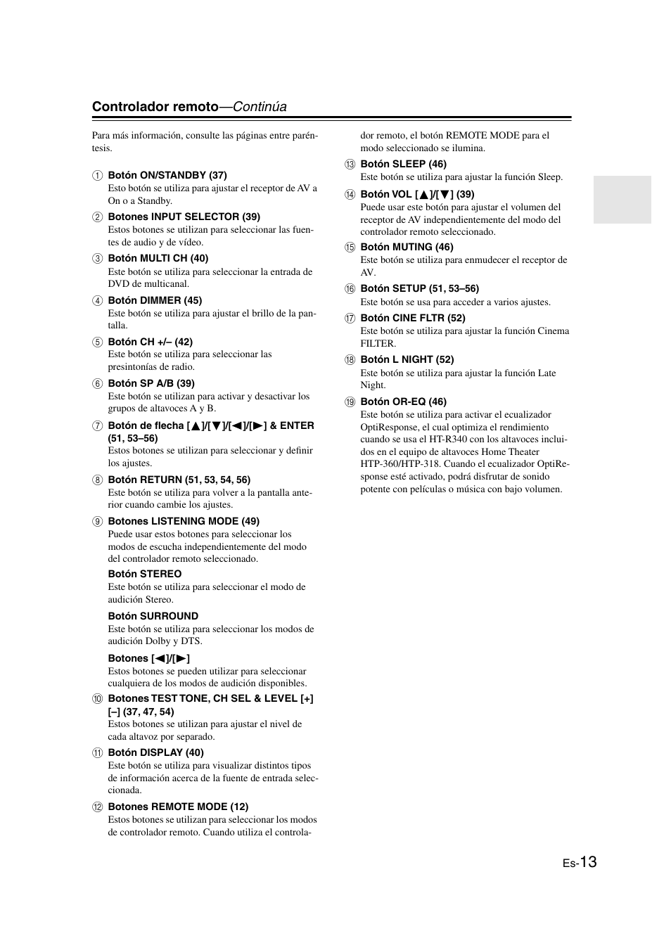 Controlador remoto —continúa | Onkyo HT-S3100 User Manual | Page 75 / 128