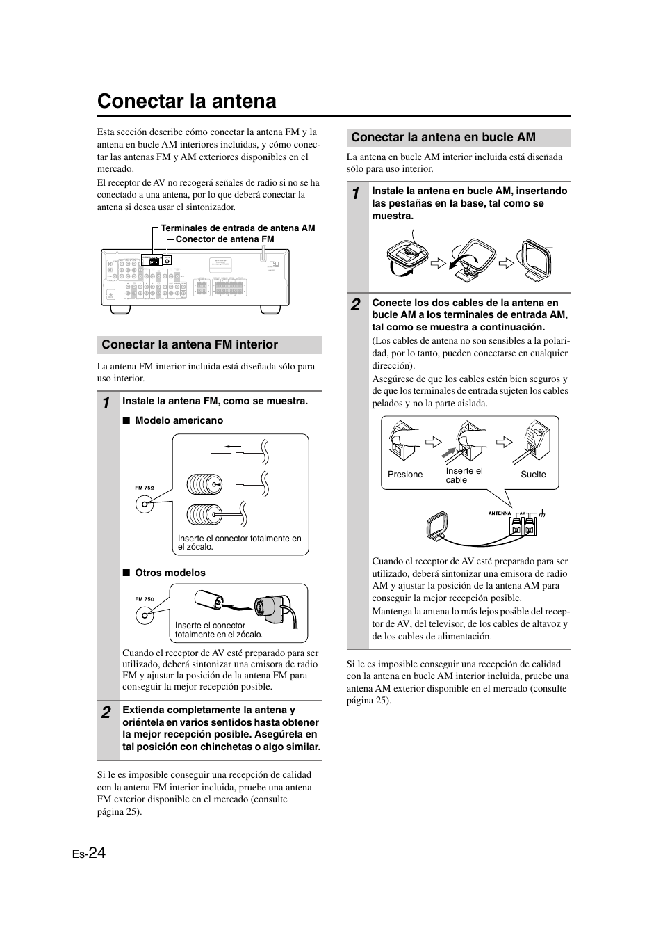 Conectar la antena, Conectar la antena fm interior, Conectar la antena en bucle am | Onkyo HT-S3100 User Manual | Page 86 / 128