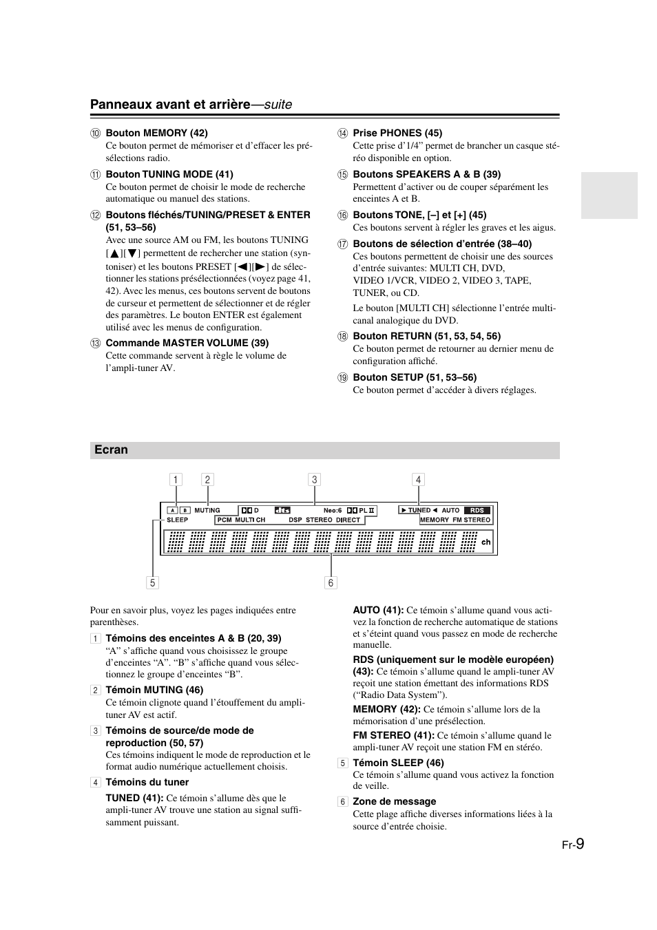 Ecran, Panneaux avant et arrière —suite | Onkyo HT-S3100 User Manual | Page 9 / 128