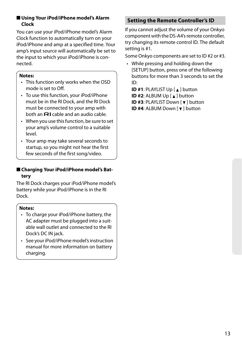 Setting the remote controller’s id | Onkyo Remote Interactive Dock for iPod/iPhone DS-A4 User Manual | Page 13 / 16