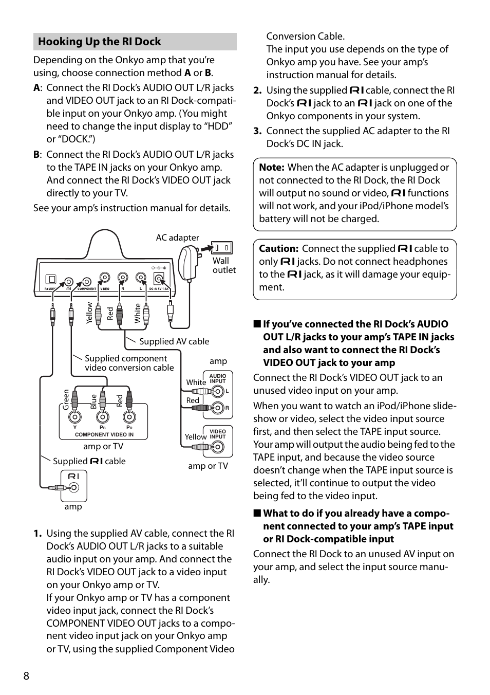 Hooking up the ri dock | Onkyo Remote Interactive Dock for iPod/iPhone DS-A4 User Manual | Page 8 / 16