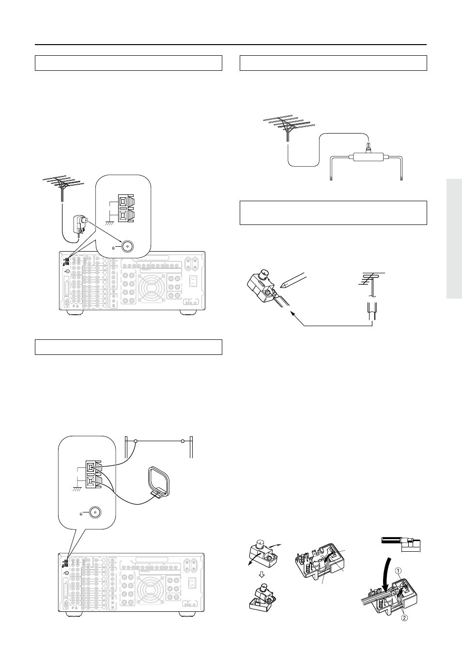 Connecting antennas, Reinstall the cover. directional linkage, Connecting an fm outdoor antenna | Connecting an am outdoor antenna, 6 ohms min. per each speaker terminal, Av receiver, Monitor out, Out in in in in in in out, I n out out, Coaxial) | Onkyo TX-DS989 User Manual | Page 23 / 76