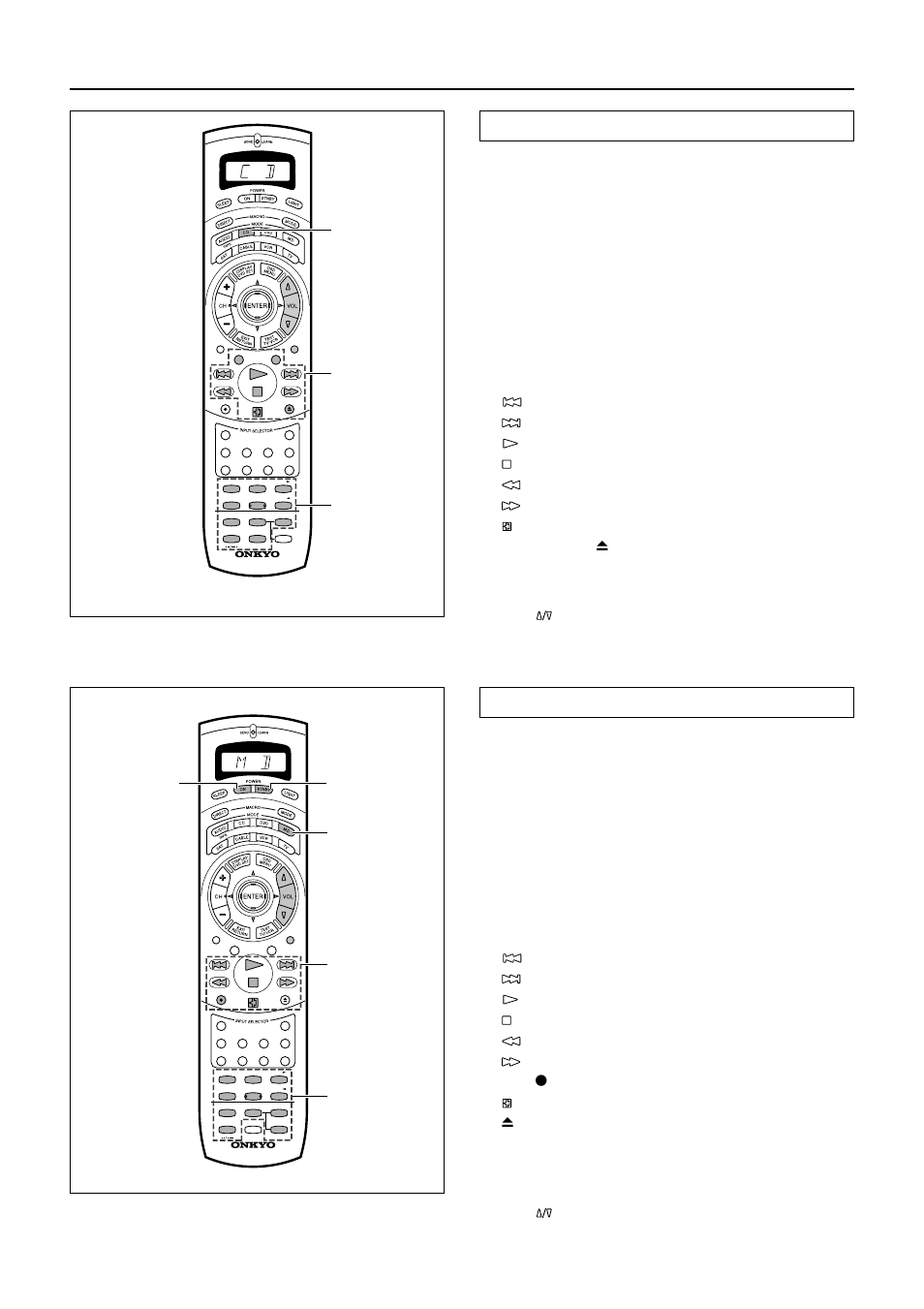 Using remote controller, Controlling an onkyo cd player, Press the cd mode button | Controlling an onkyo md recorder, Press the md mode button, Cd mode cd operation buttons numeric keys, Cd” appears in the remote controller display, Md” appears in the remote controller display | Onkyo TX-DS989 User Manual | Page 58 / 76