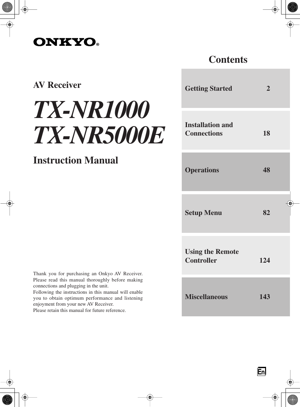 Onkyo TX-NR1000 User Manual | 152 pages