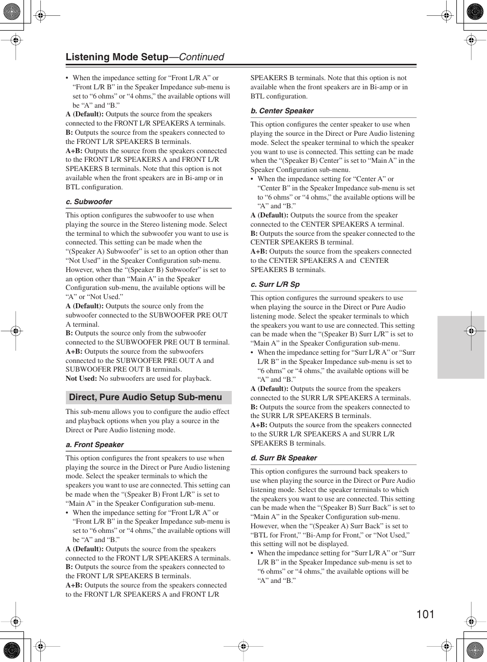 Listening mode setup —continued | Onkyo TX-NR1000 User Manual | Page 101 / 152