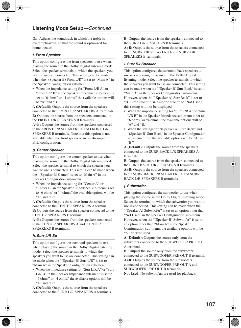 Listening mode setup —continued | Onkyo TX-NR1000 User Manual | Page 107 / 152