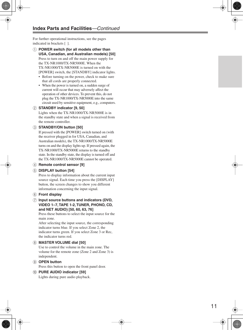 Index parts and facilities —continued | Onkyo TX-NR1000 User Manual | Page 11 / 152