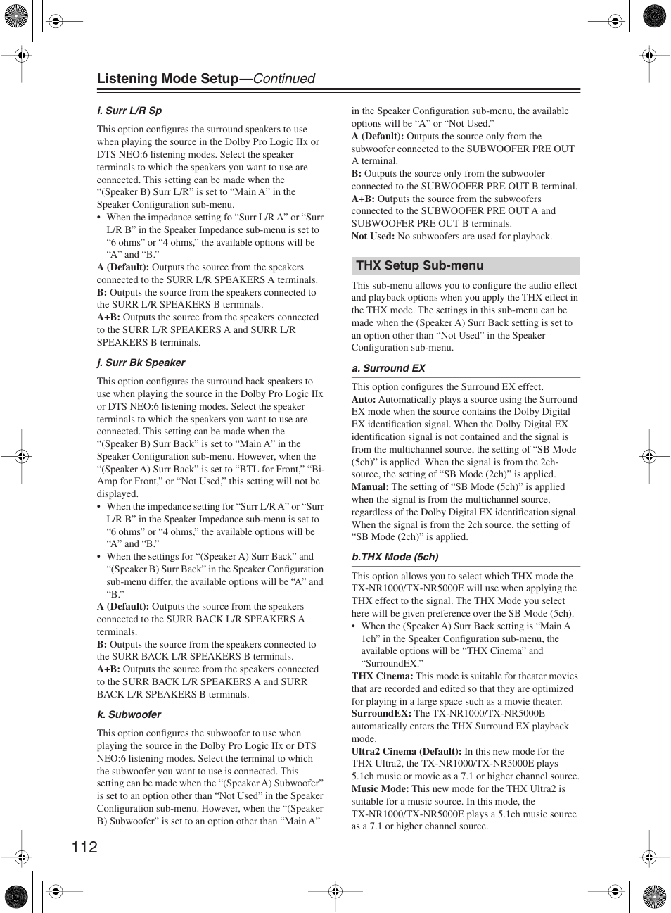 Listening mode setup —continued | Onkyo TX-NR1000 User Manual | Page 112 / 152