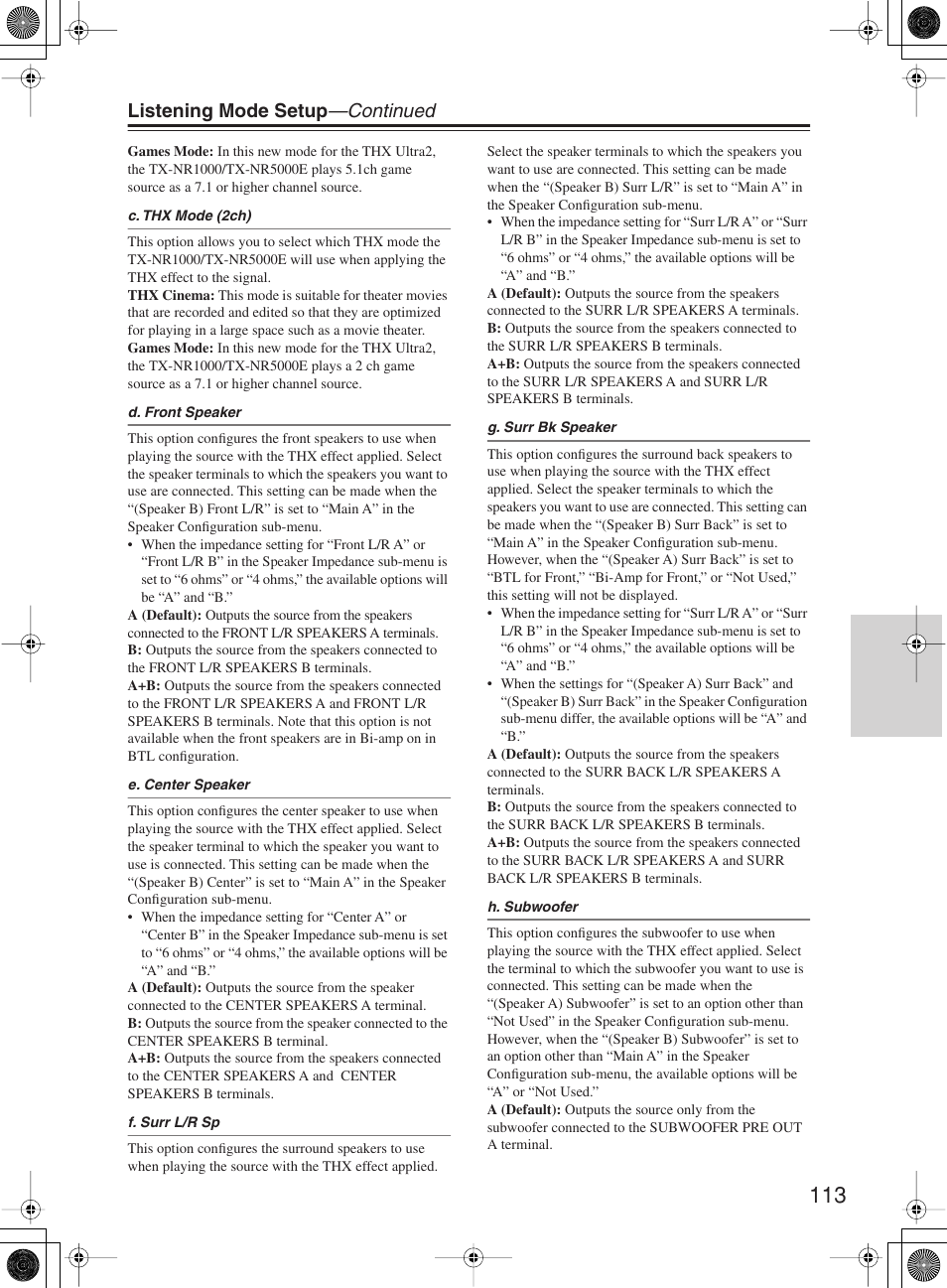 Listening mode setup —continued | Onkyo TX-NR1000 User Manual | Page 113 / 152