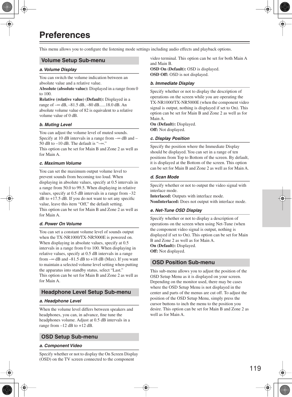 Preferences | Onkyo TX-NR1000 User Manual | Page 119 / 152