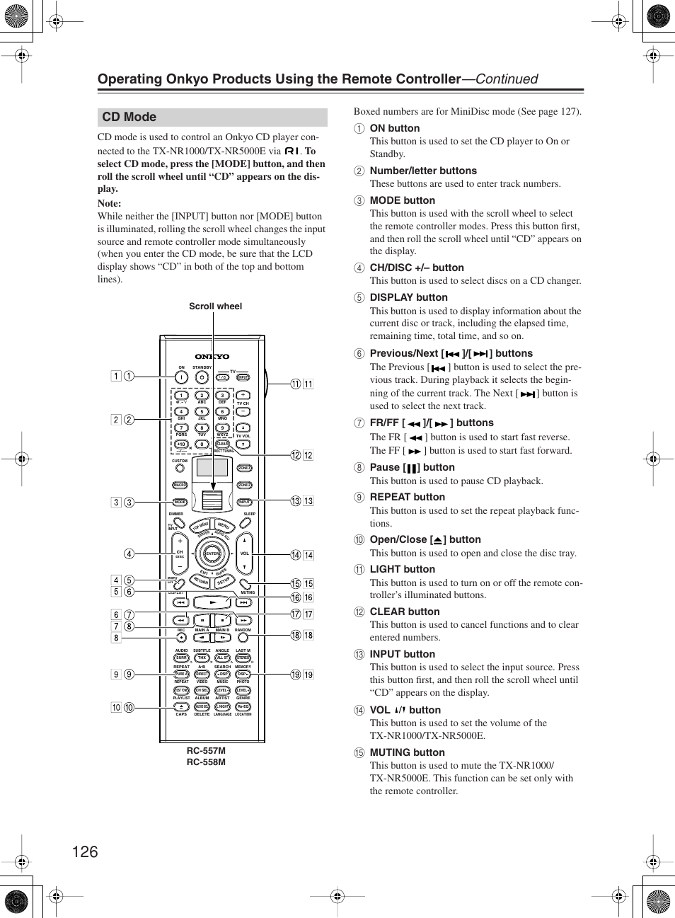 Cd mode | Onkyo TX-NR1000 User Manual | Page 126 / 152