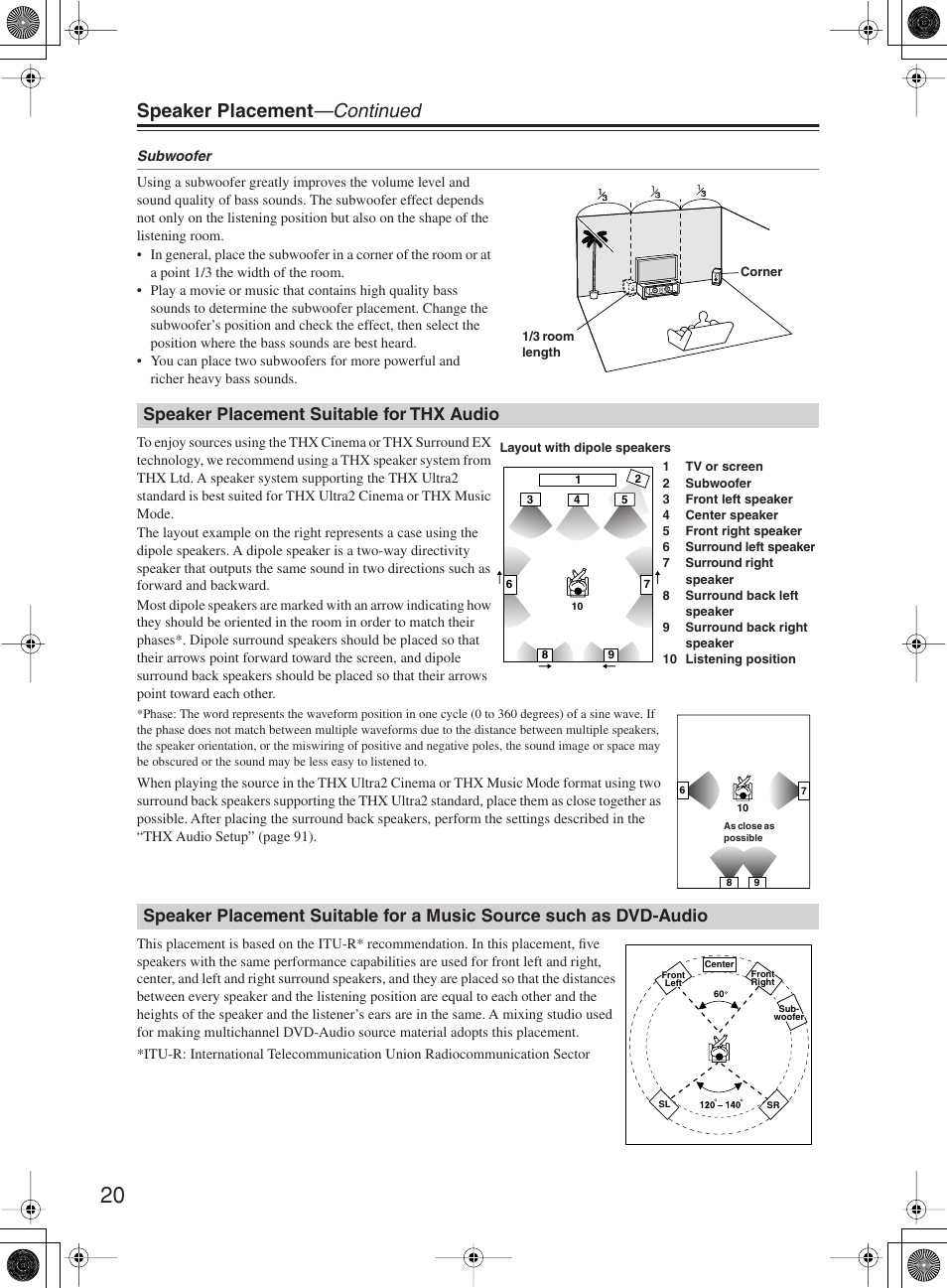 Speaker placement —continued | Onkyo TX-NR1000 User Manual | Page 20 / 152