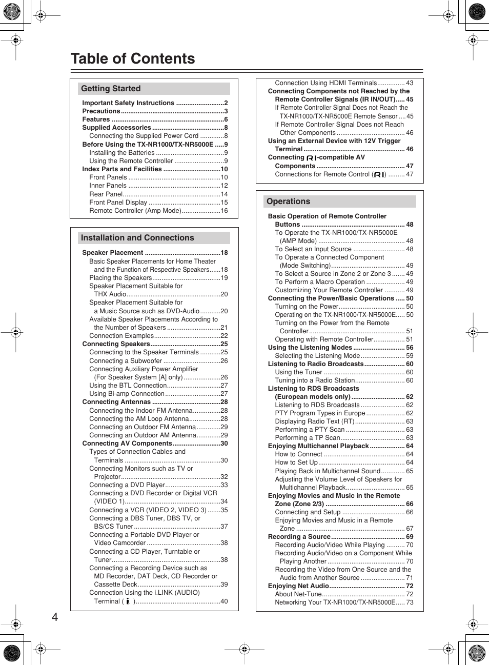 Onkyo TX-NR1000 User Manual | Page 4 / 152