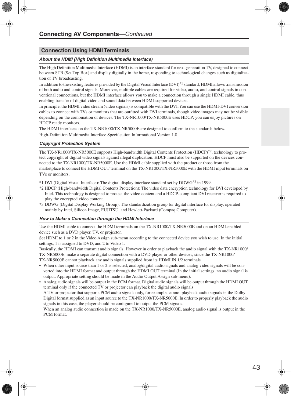 Connecting av components —continued | Onkyo TX-NR1000 User Manual | Page 43 / 152