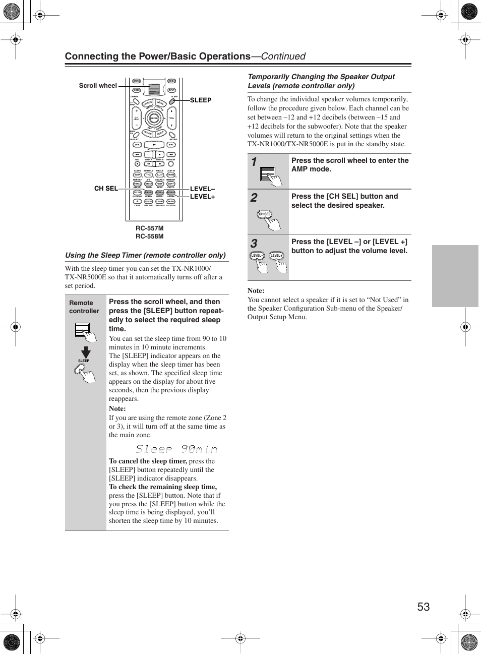 Connecting the power/basic operations —continued, Press the scroll wheel to enter the amp mode | Onkyo TX-NR1000 User Manual | Page 53 / 152