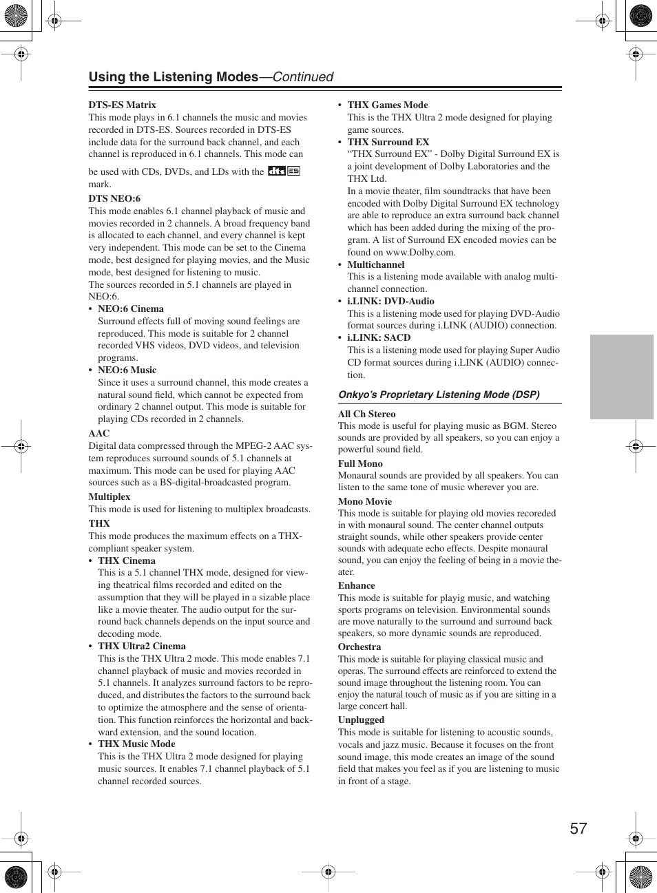 Using the listening modes —continued | Onkyo TX-NR1000 User Manual | Page 57 / 152