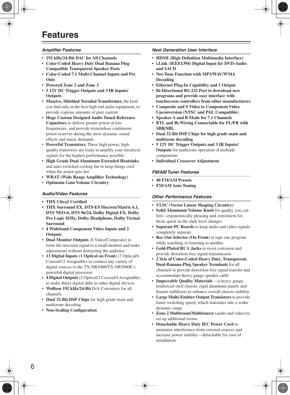 Features | Onkyo TX-NR1000 User Manual | Page 6 / 152