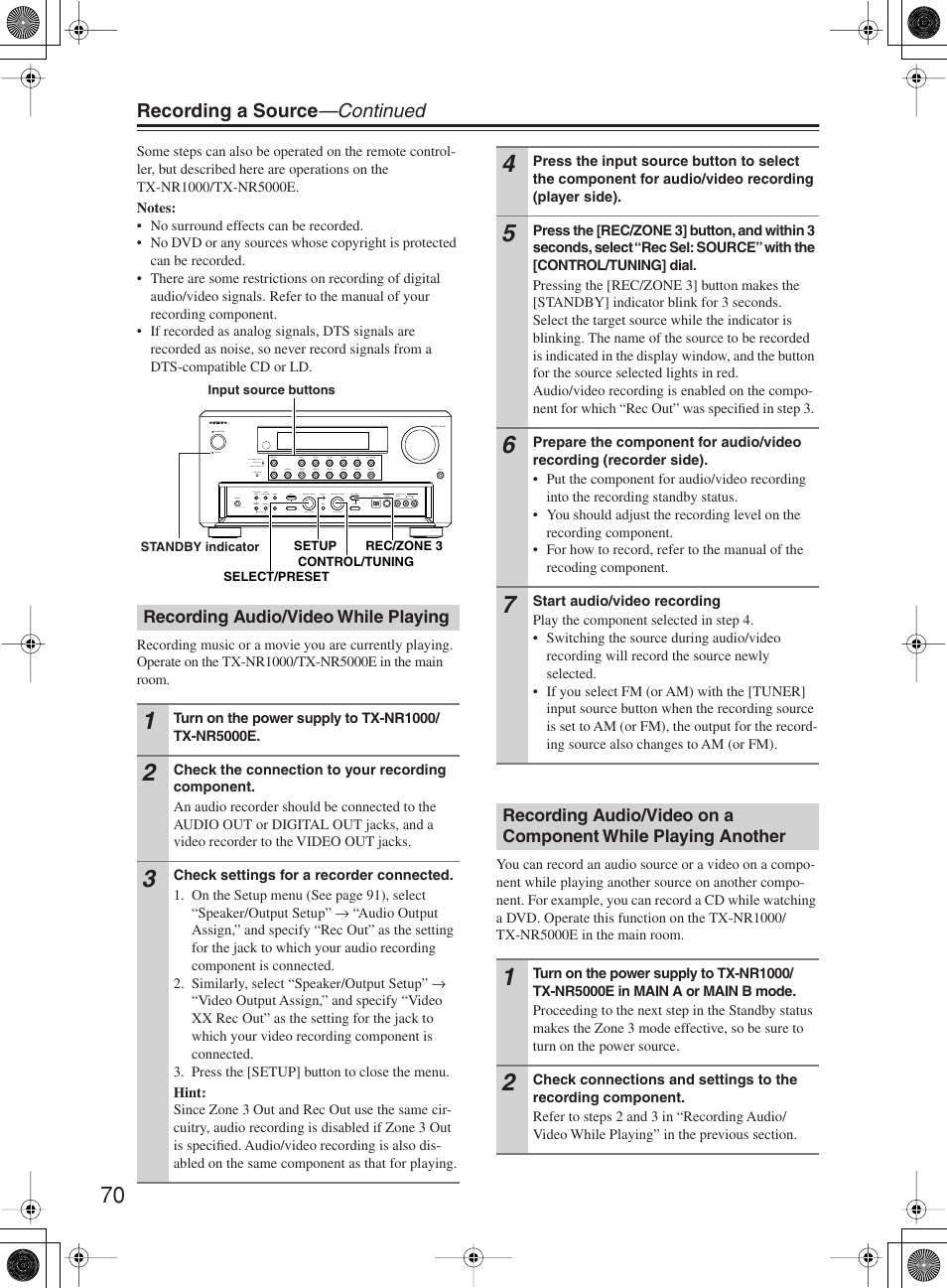 Recording a source —continued | Onkyo TX-NR1000 User Manual | Page 70 / 152