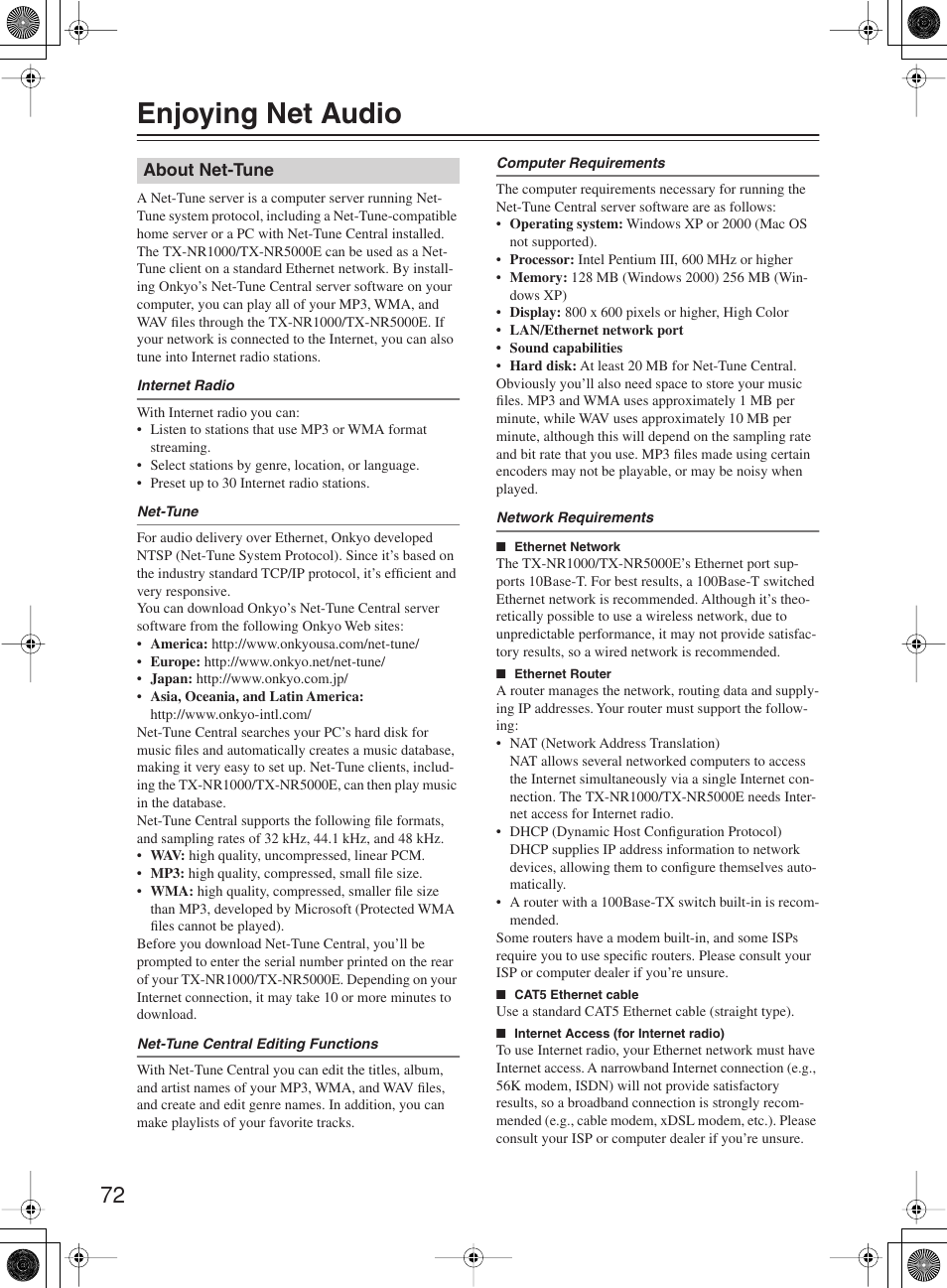 Enjoying net audio | Onkyo TX-NR1000 User Manual | Page 72 / 152