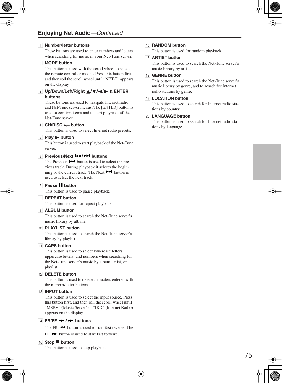 Enjoying net audio —continued | Onkyo TX-NR1000 User Manual | Page 75 / 152