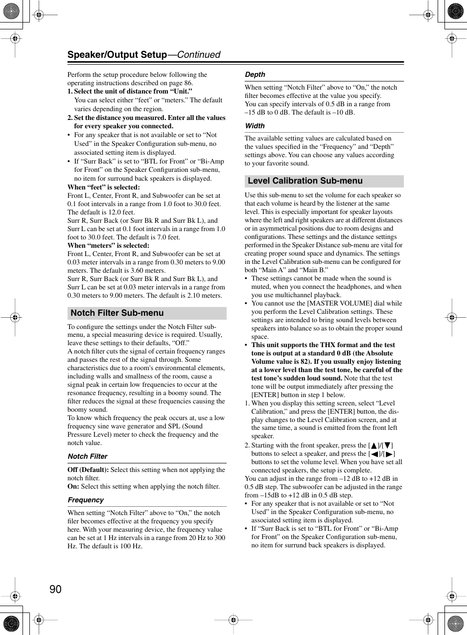 Speaker/output setup —continued | Onkyo TX-NR1000 User Manual | Page 90 / 152