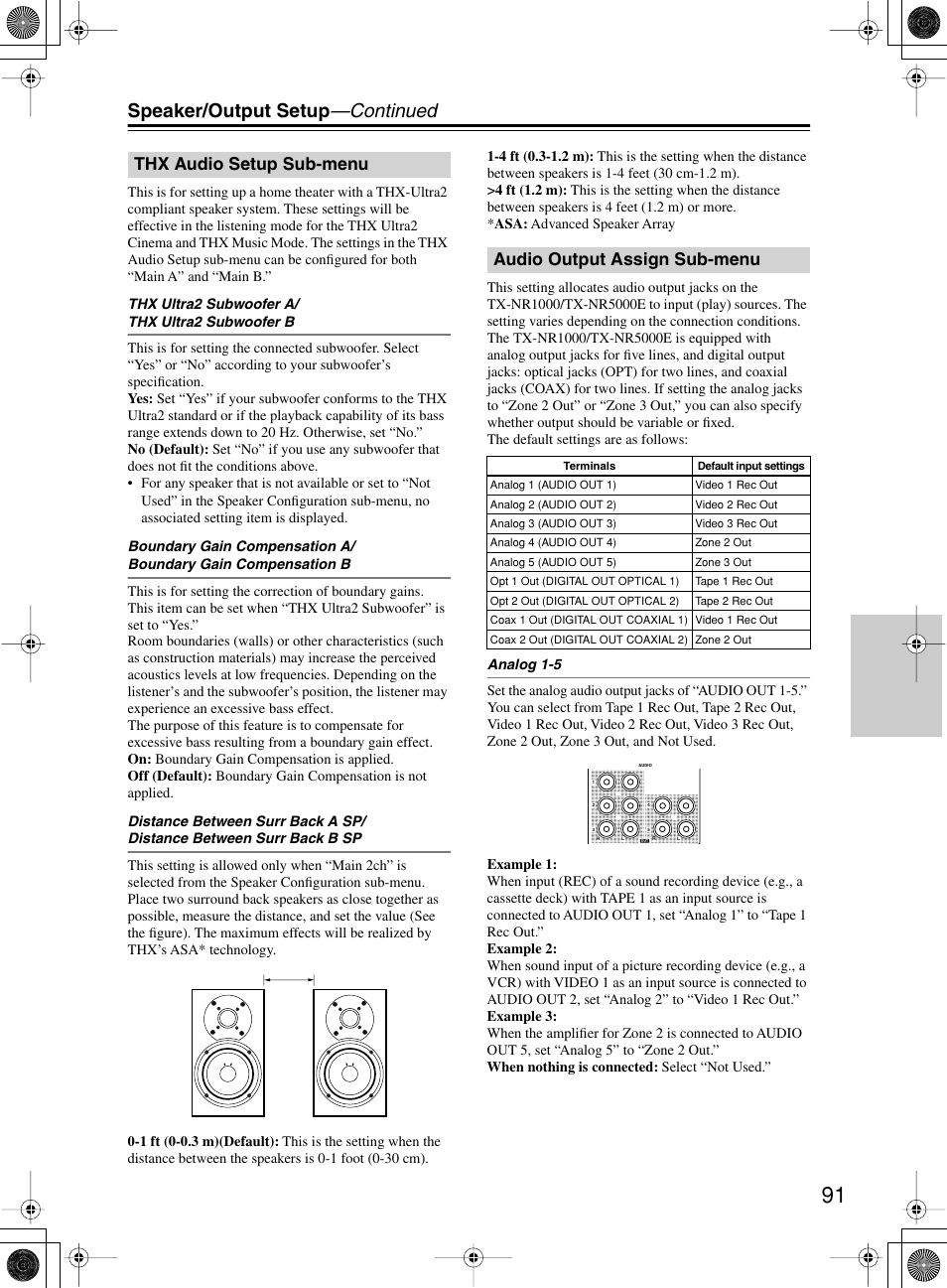 Speaker/output setup —continued | Onkyo TX-NR1000 User Manual | Page 91 / 152