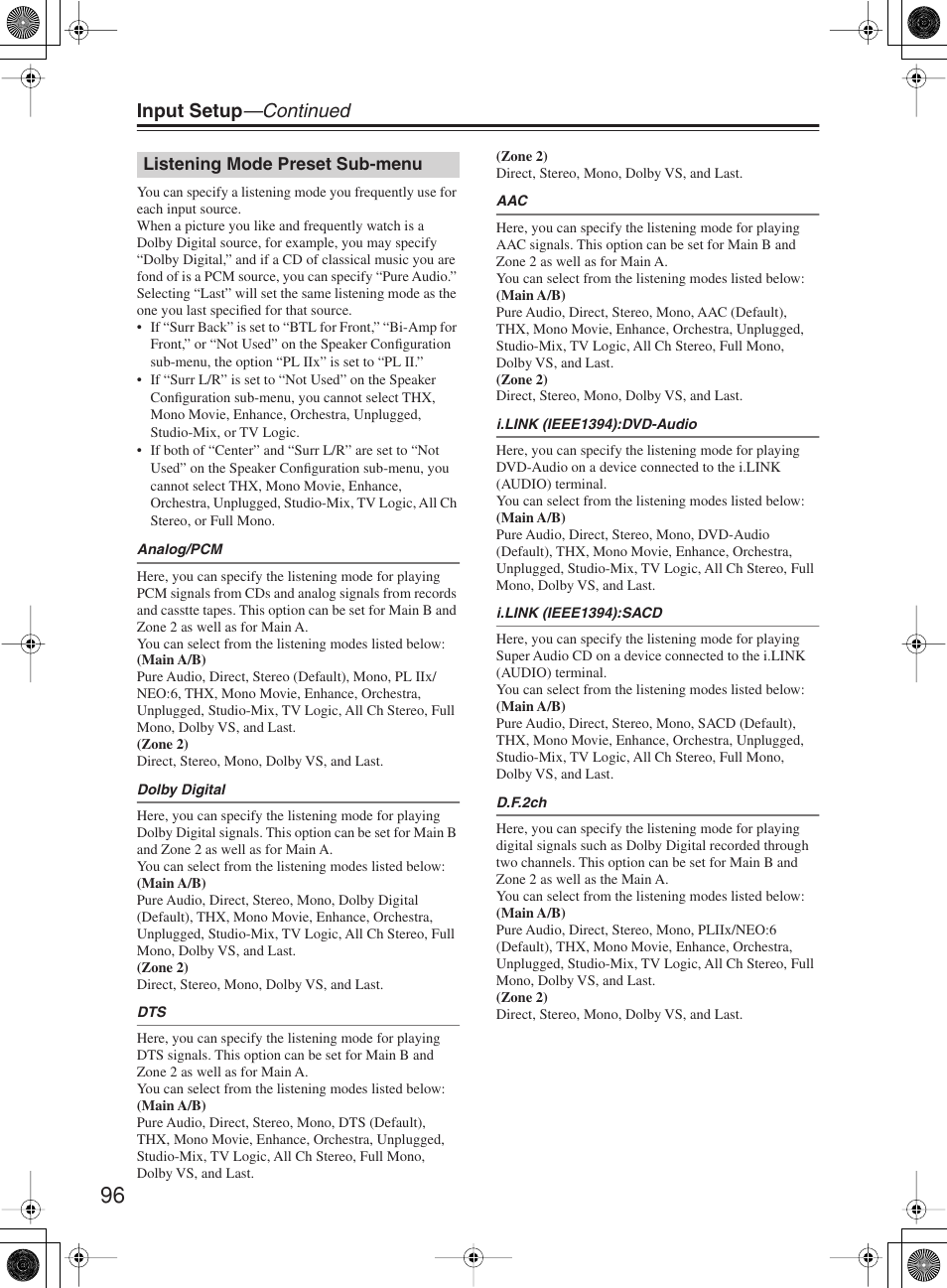 Input setup —continued | Onkyo TX-NR1000 User Manual | Page 96 / 152