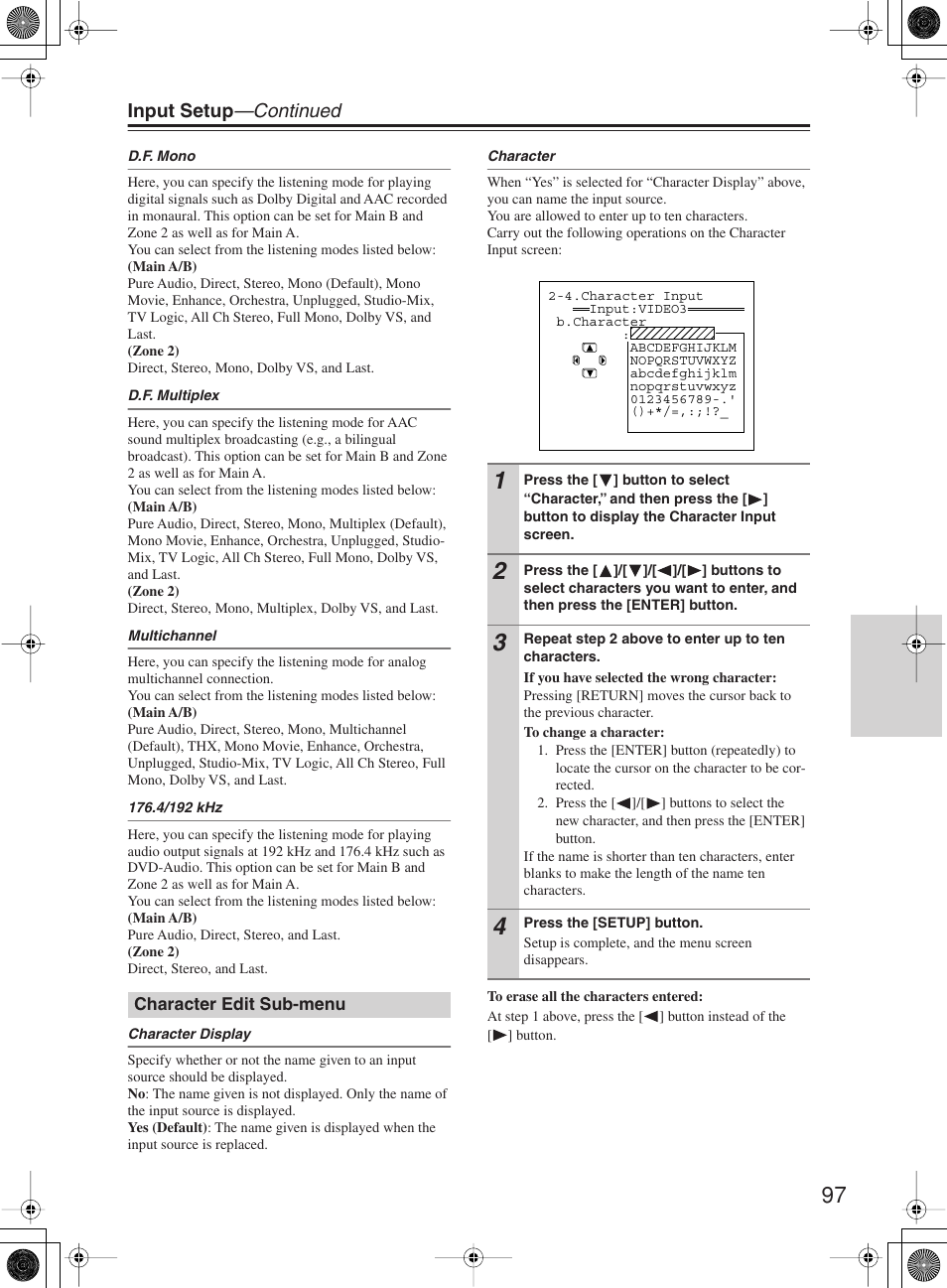 Input setup —continued | Onkyo TX-NR1000 User Manual | Page 97 / 152