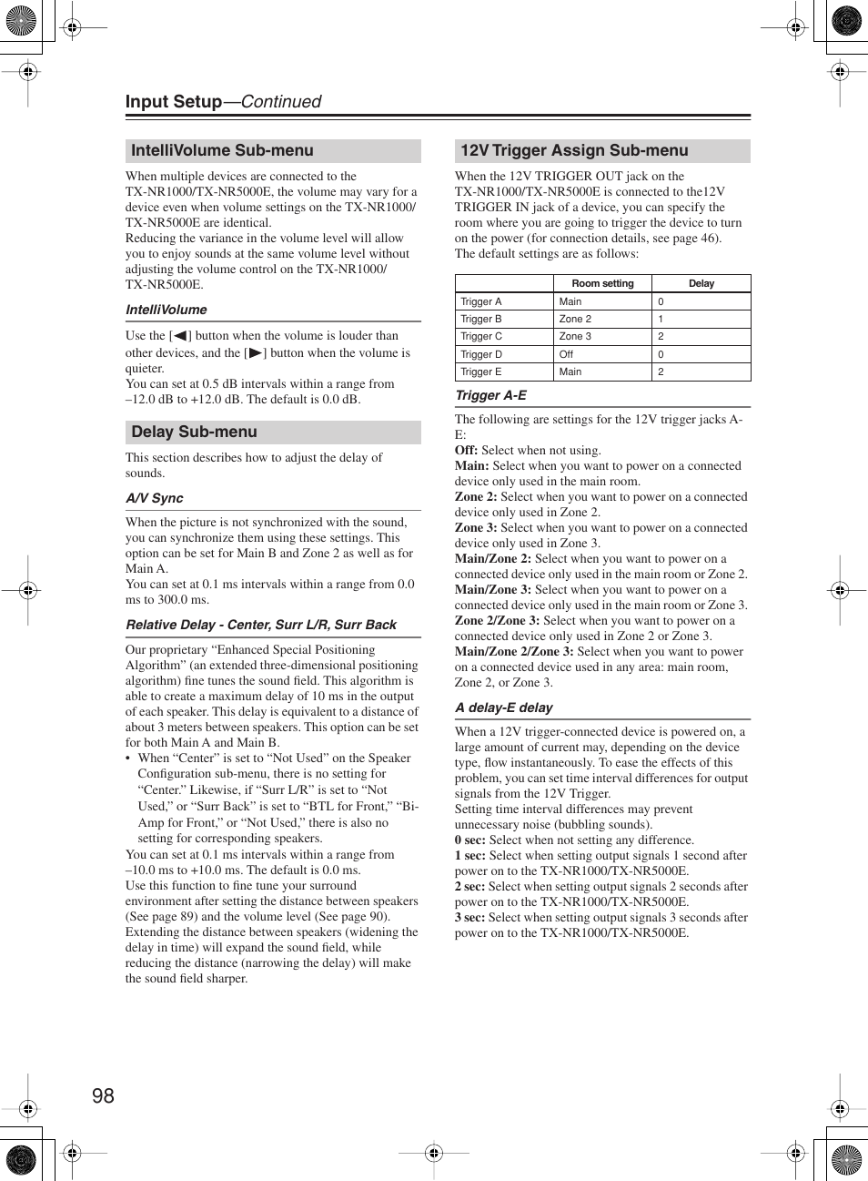 Input setup —continued | Onkyo TX-NR1000 User Manual | Page 98 / 152