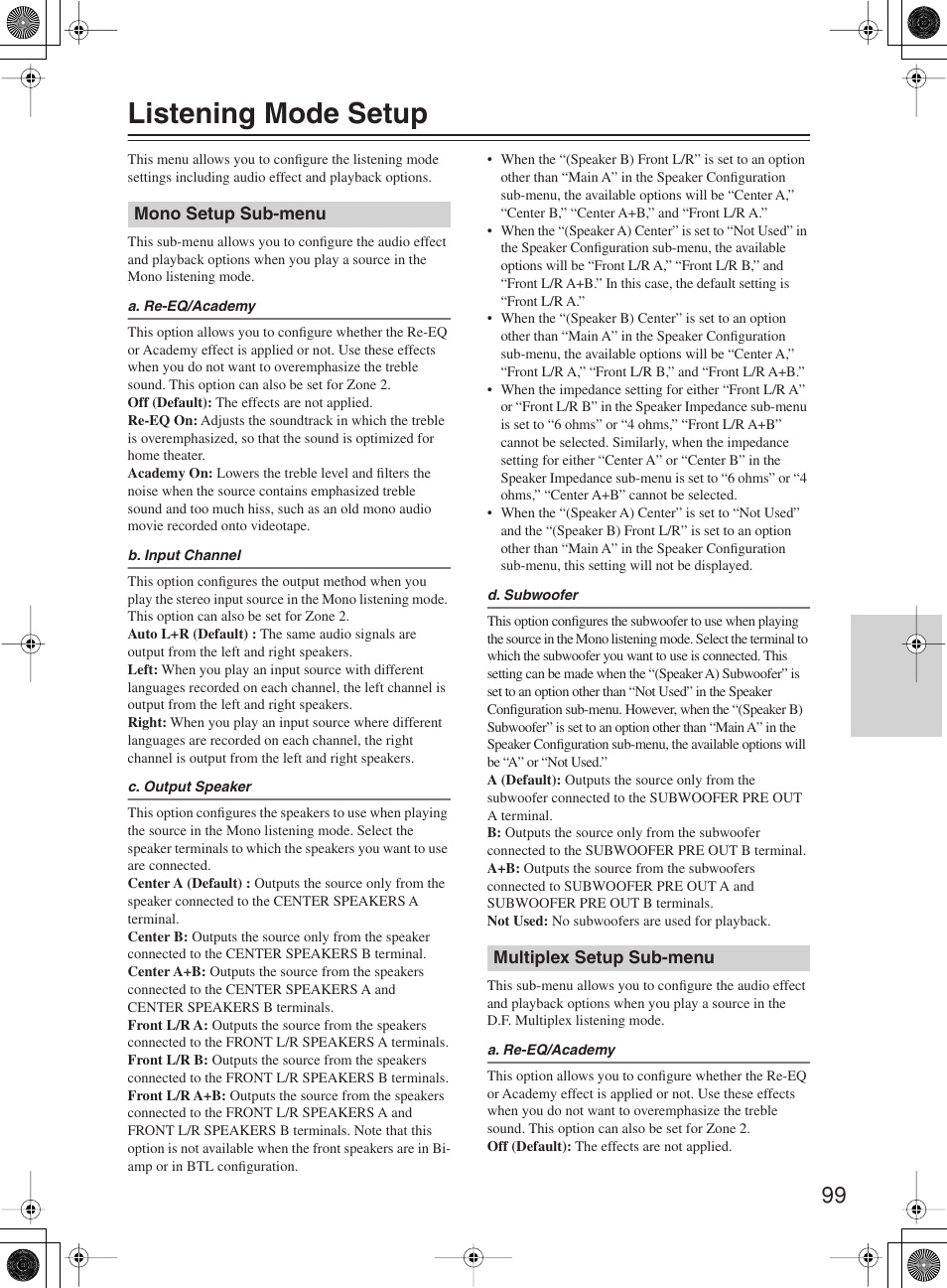 Listening mode setup | Onkyo TX-NR1000 User Manual | Page 99 / 152