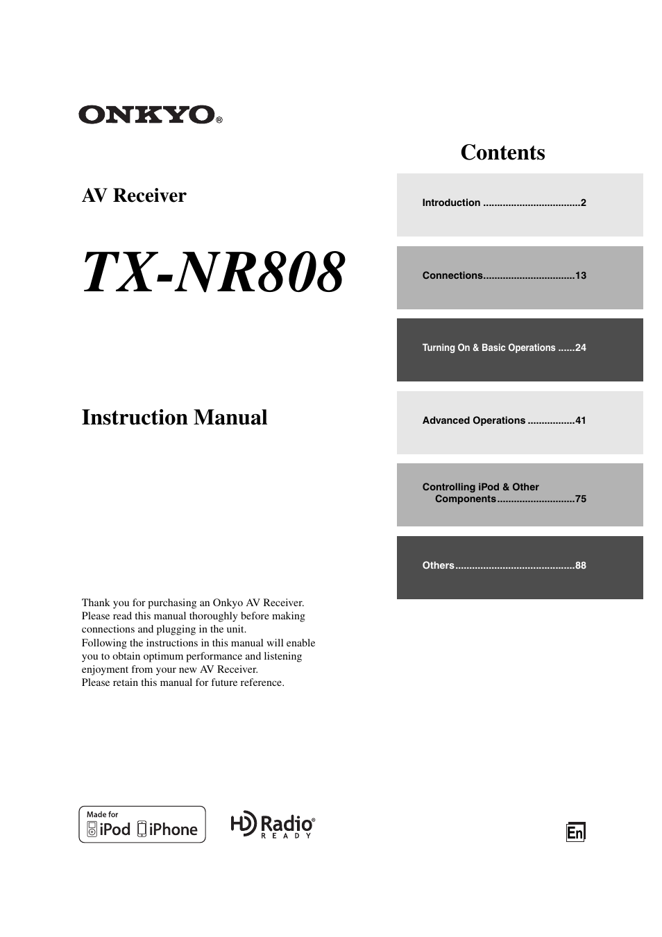 Onkyo TX-NR808 User Manual | 100 pages