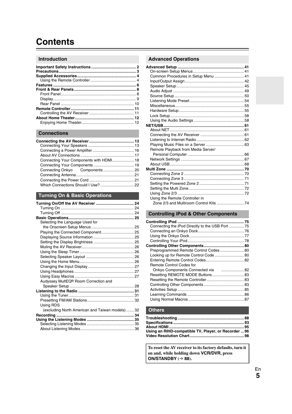 Onkyo TX-NR808 User Manual | Page 5 / 100