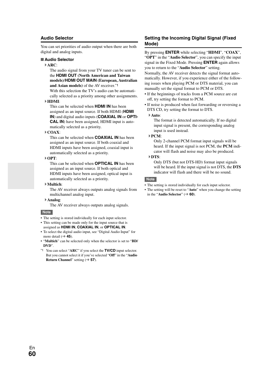 E “audio selector | Onkyo TX-NR808 User Manual | Page 60 / 100