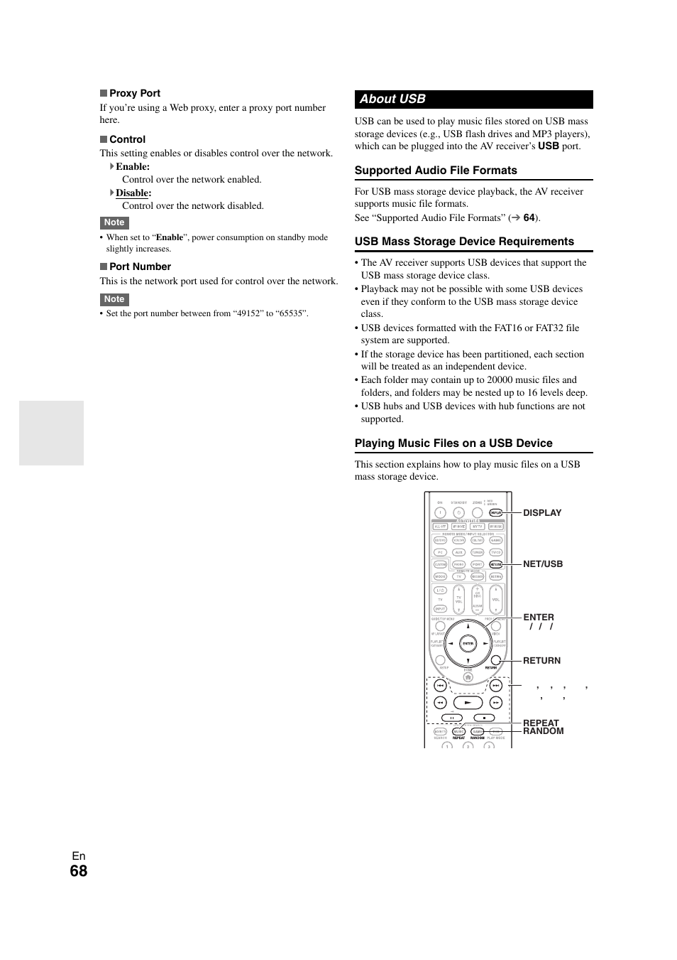 About usb | Onkyo TX-NR808 User Manual | Page 68 / 100