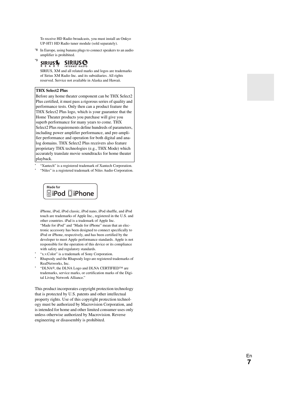 Onkyo TX-NR808 User Manual | Page 7 / 100
