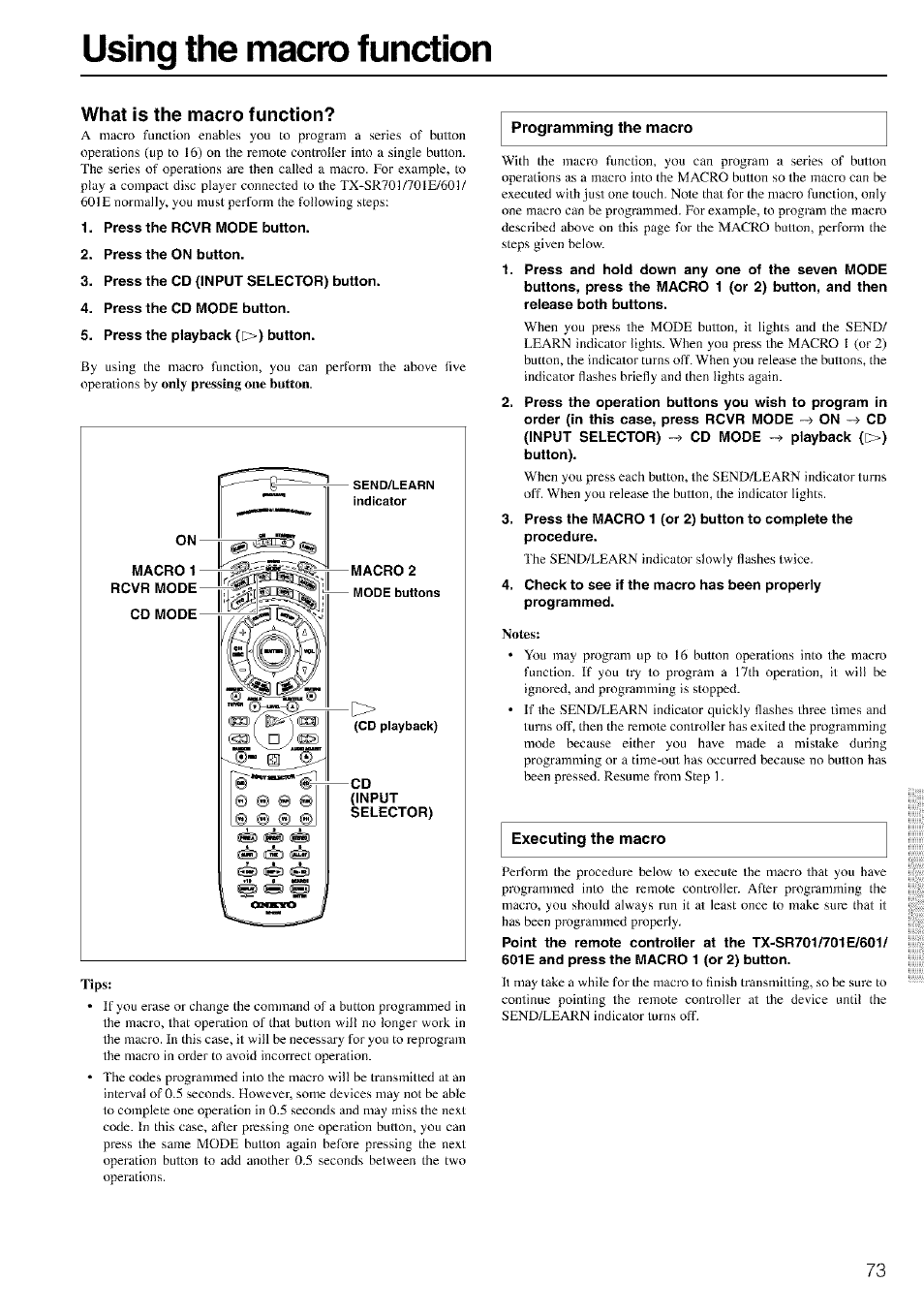 Using the macro function, What is the macro function | Onkyo TX-SR601 User Manual | Page 73 / 80