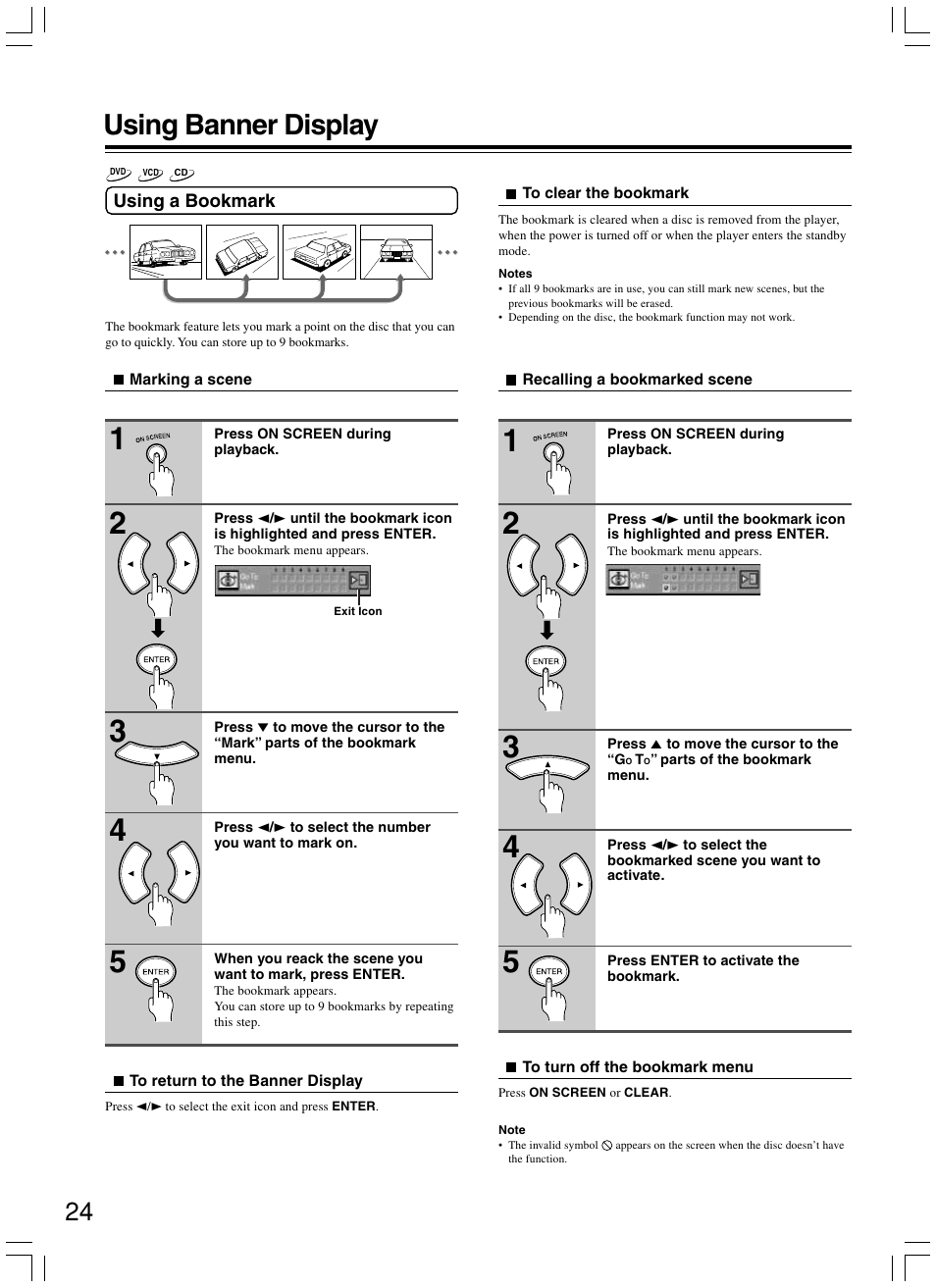 Using banner display | Onkyo DV-SP300 User Manual | Page 24 / 40