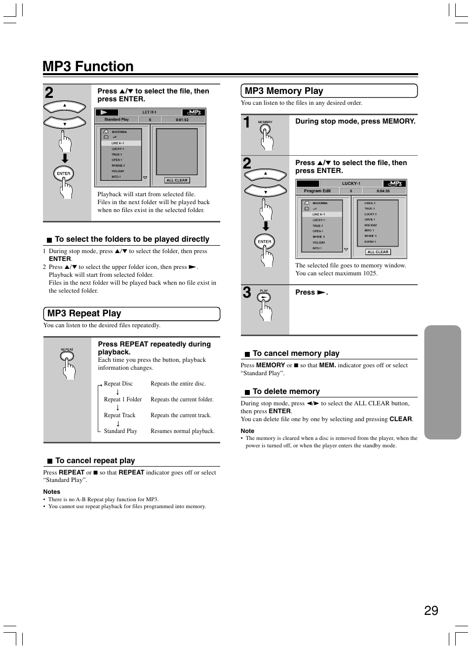 Mp3 function | Onkyo DV-SP300 User Manual | Page 29 / 40