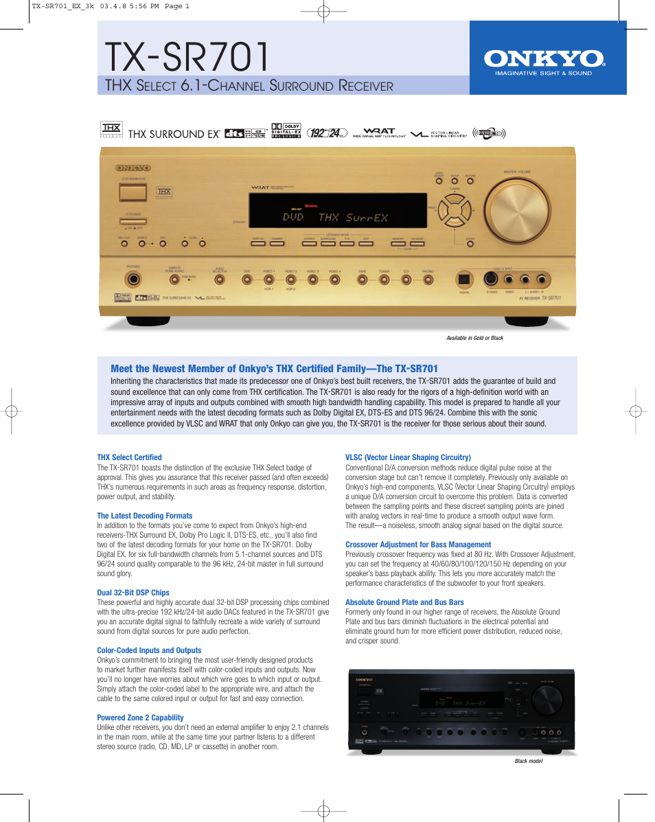 Onkyo TX-SR701 User Manual | 2 pages