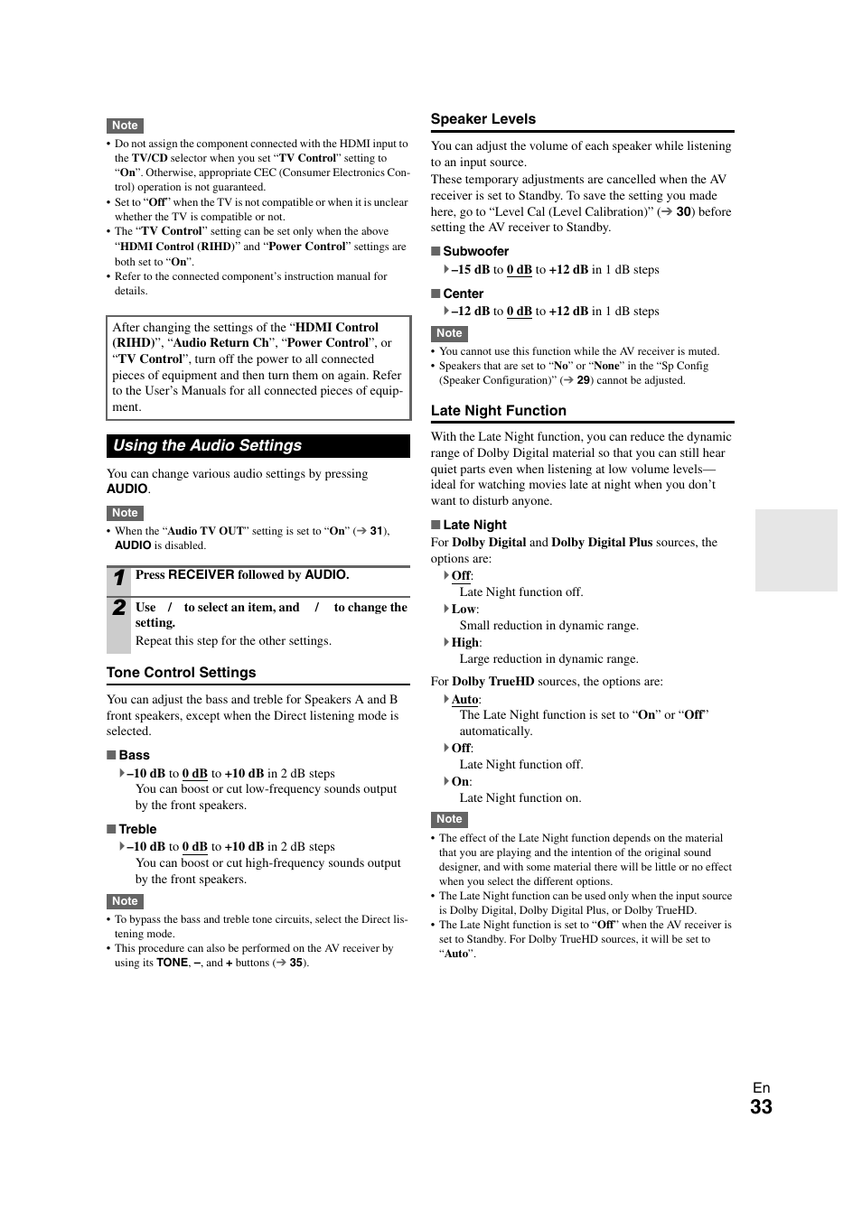Using the audio settings | Onkyo 29400468 User Manual | Page 33 / 52