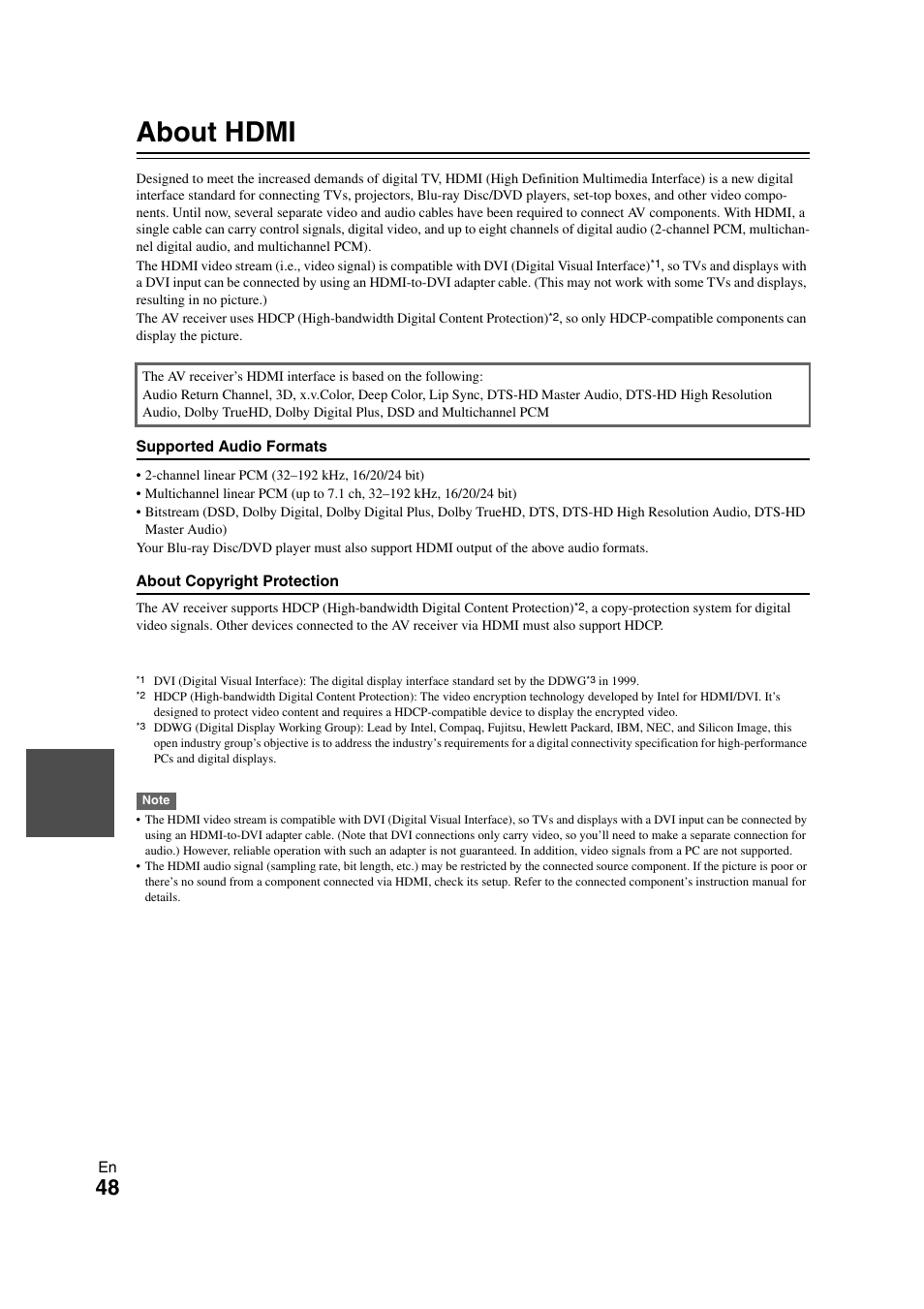 About hdmi, Refer to “about hdmi | Onkyo 29400468 User Manual | Page 48 / 52