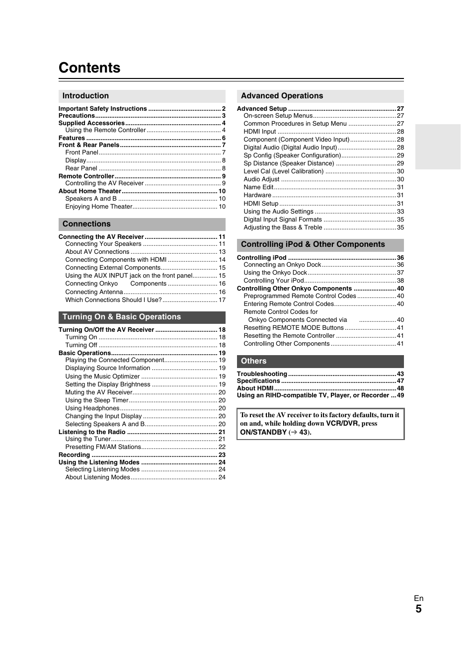 Onkyo 29400468 User Manual | Page 5 / 52