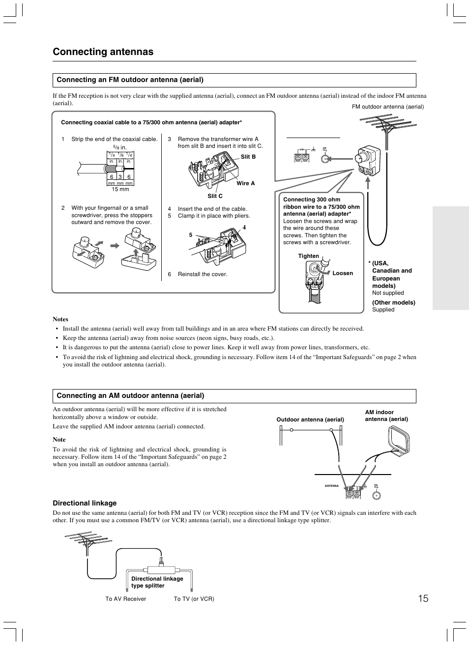 Connecting antennas | Onkyo TX-SR500E User Manual | Page 15 / 40